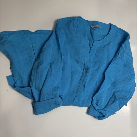 John Mark Tunic Top Blue Size Small Boho Blouse Asymmetric Hem Linen Knit - Picture 1 of 11